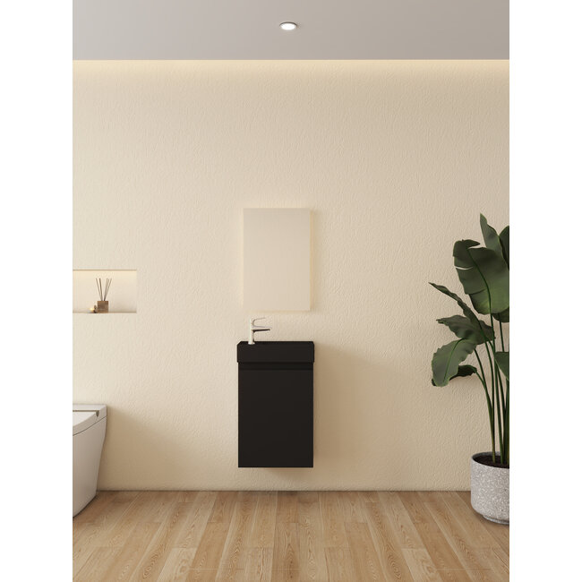 Nurion Toiletmeubel Milan - mat zwarte basin en zwart houden kast - 45 x 22,5 x 65 cm