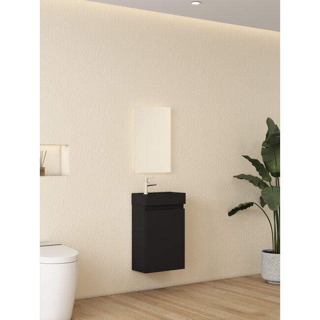 Nurion Toiletmeubel Milan - mat zwarte basin en zwart houden kast - 45 x 22,5 x 65 cm