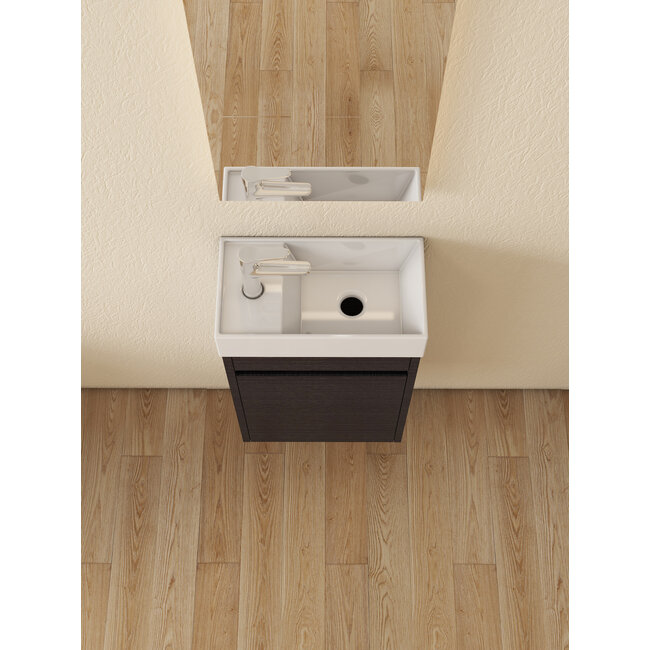 Nurion Toiletmeubel Luca - glanzend wit basin en zwart houten kast - 41 x 22,5 x 65 cm