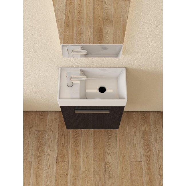 Nurion Toiletmeubel Max - glanzend wit basin en zwart houten kast - 45 x 25 x 72 cm