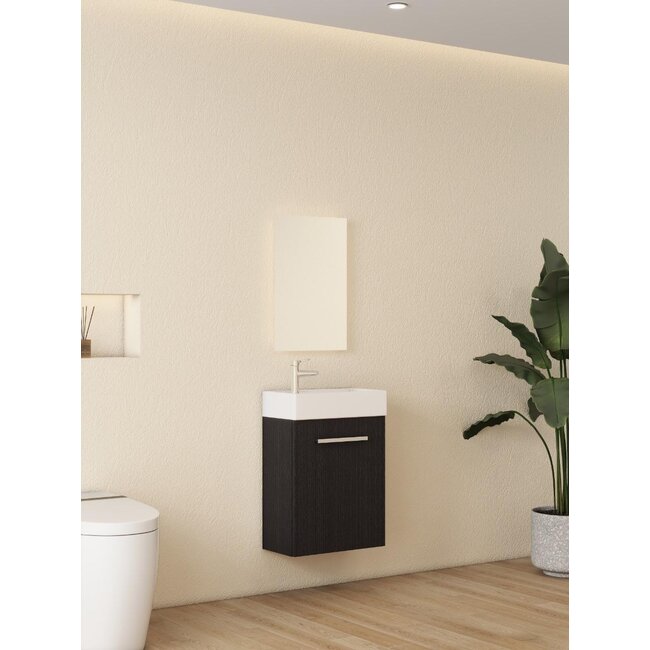Nurion Toiletmeubel Max - glanzend wit basin en zwart houten kast - 45 x 25 x 72 cm