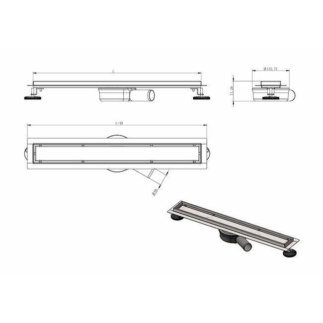 LunaDrain douchegoot compleet met flens flexibel