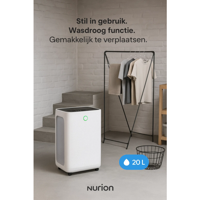 Slimme luchtontvochtiger compact 20 Liter Wifi met carbon filter