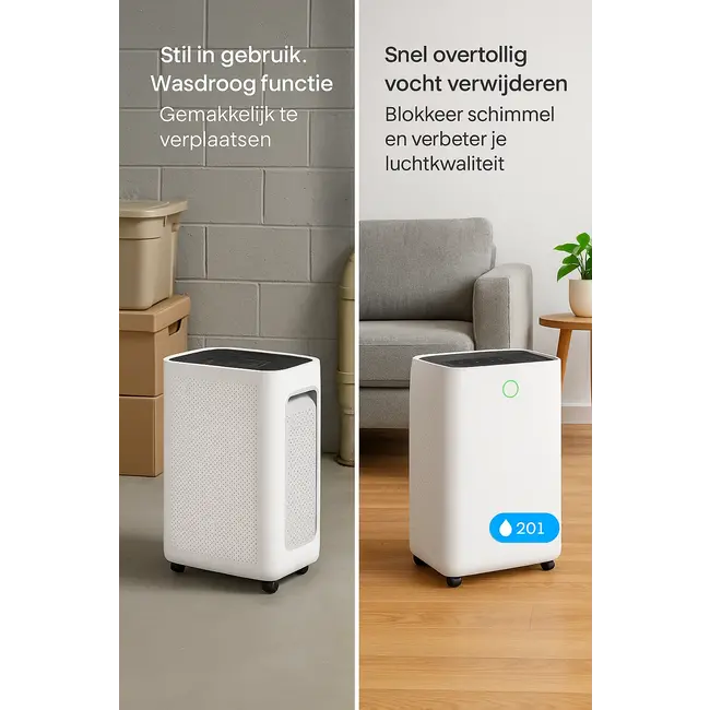 Slimme luchtontvochtiger compact 20 Liter Wifi met carbon filter