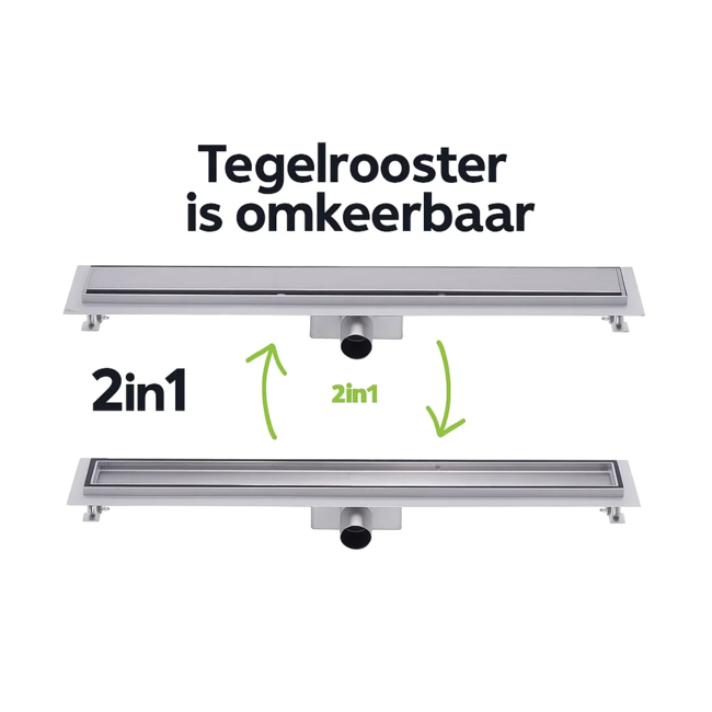 Nurion douchegoot flens met zijuitloop - tegelrooster