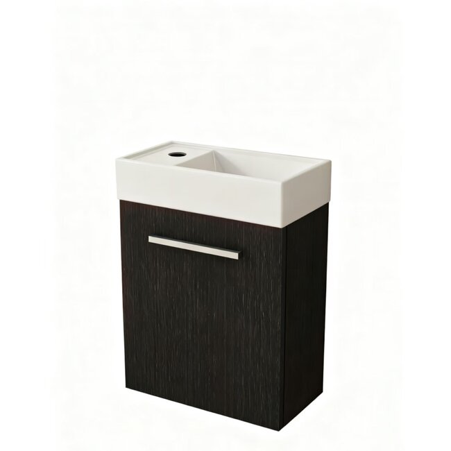Nurion Toiletmeubel Max - glanzend wit basin en zwart houten kast - 45 x 25 x 72 cm