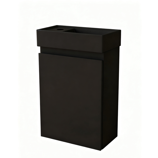 Nurion Toiletmeubel Milan - mat zwarte basin en zwart houden kast - 45 x 22,5 x 65 cm