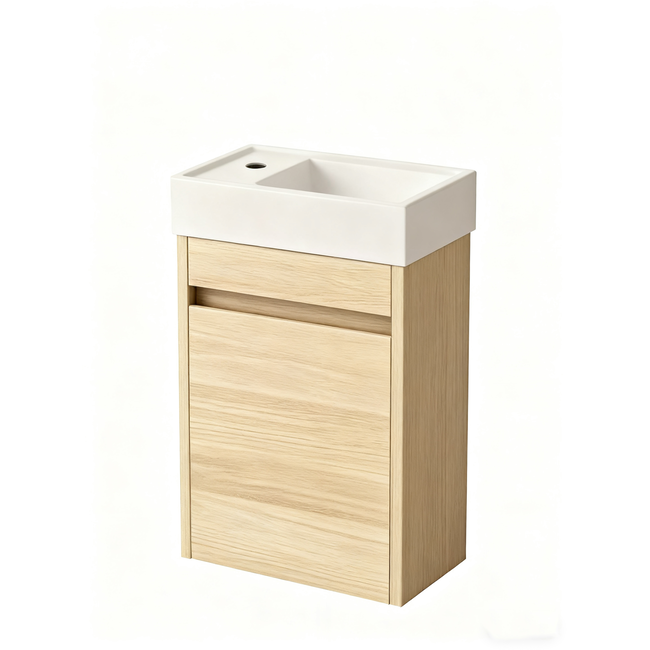 Nurion Toiletmeubel Sophie - glanzend wit basin en wit houten kast  - 41 x 22,5 x 65