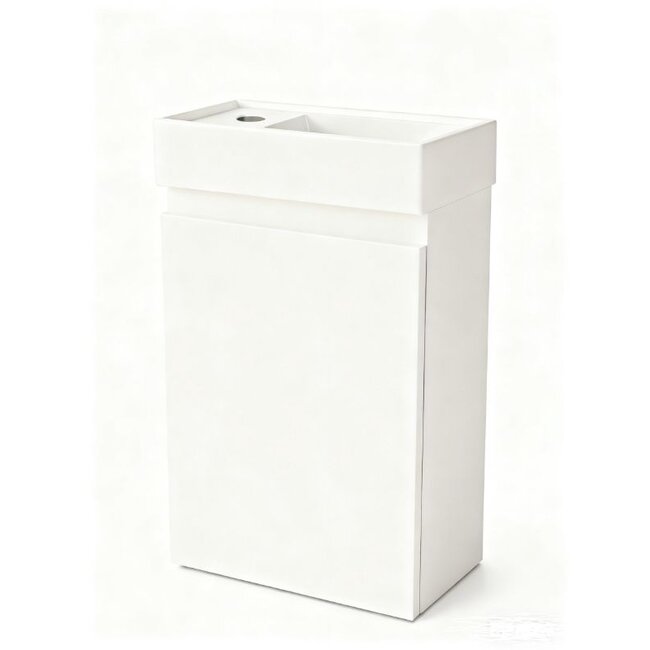 Nurion Toiletmeubel Lotte - glanzend witte basin en wit houten kast - 41 x 22,5 x 65 cm