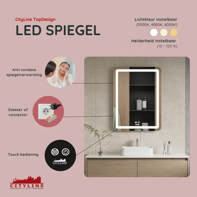Badkamerspiegel led verlichting en anti-condens