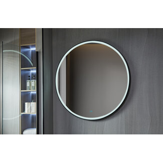 2ekans | Spiegel rond 80 cm met zwart frame, led verlichting en anti condens