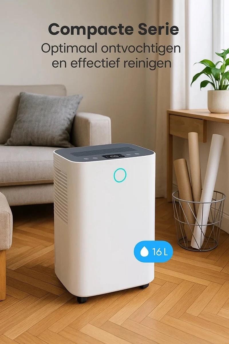 Compact 16 Slimme luchtontvochtiger compact 16 Liter Wifi met carbon filter ...