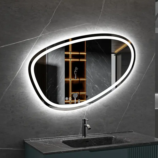 Tweedekans - Spiegel asymmetrisch inbouw led verlichting en anti-condens 100cm breed en 65cm hoog - Default