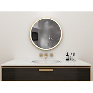 Tweedekans - Spiegel rond 80 cm met gouden frame, led verlichting en anti condens - Default