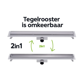 Tweedekans - Nurion douchegoot flens met zijuitloop - tegelrooster - Nurion douchegoot flens met zijuitloop - 800mm