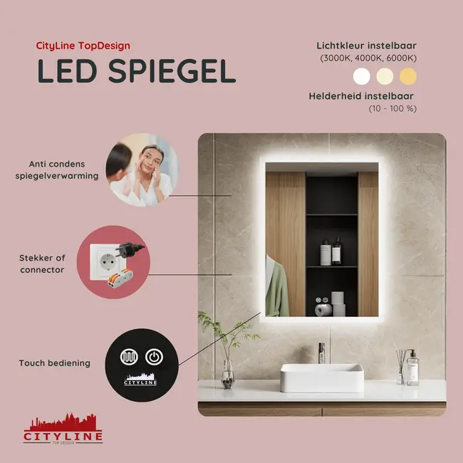 Badkamerspiegel ''Oristano'' led verlichting en anti-condens
