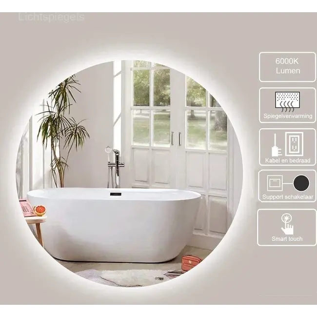 Spiegel rond 120 cm frameloos, rondom led verlichting en anti-condens