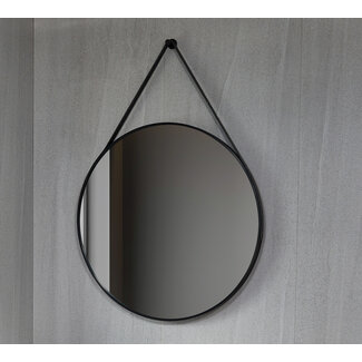 Tweedekans - Spiegel rond 80 cm met trendy riem zwart frame - Default