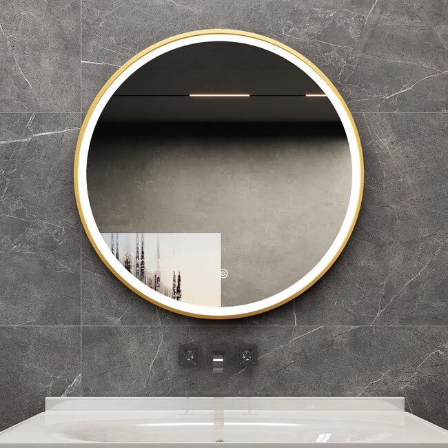 Tweedekans - Spiegel rond 60 cm met gouden frame, led verlichting en anti condens - Default