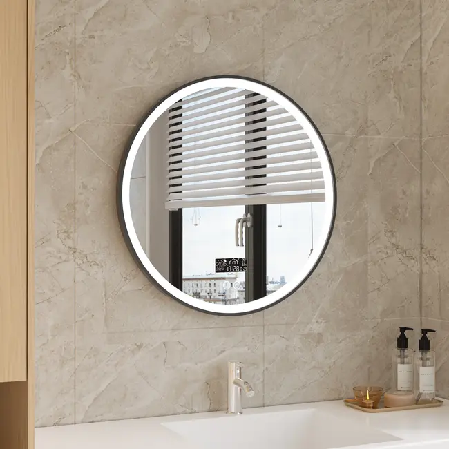 Smart spiegel rond 80cm zwart frame met led verlichting, anti-condens en wifi