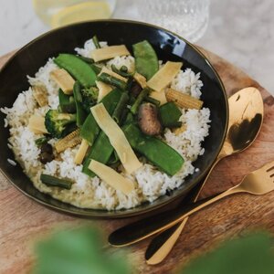 Thaise maaltijd: Groene curry tahoe met jasmijnrijst (1p)