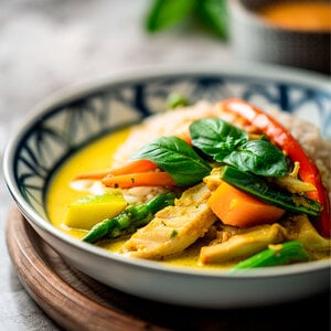 Thaise maaltijd: Groene curry garnalen met jasmijnrijst (1p)