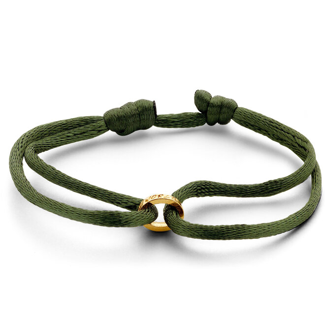 Iconic Single Open Circle Satin Cord Bracelet - Met Gravering 14K Gold