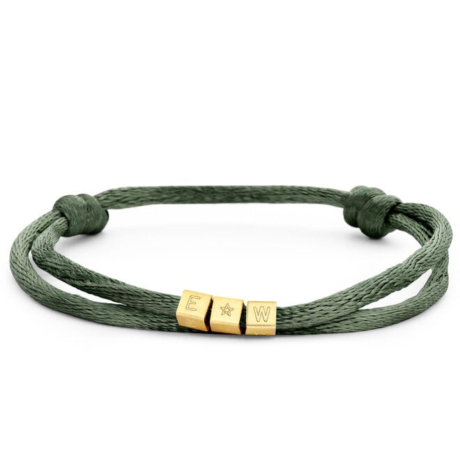Cube Satijnkoord Armband - 3 Cubes 14K Goud