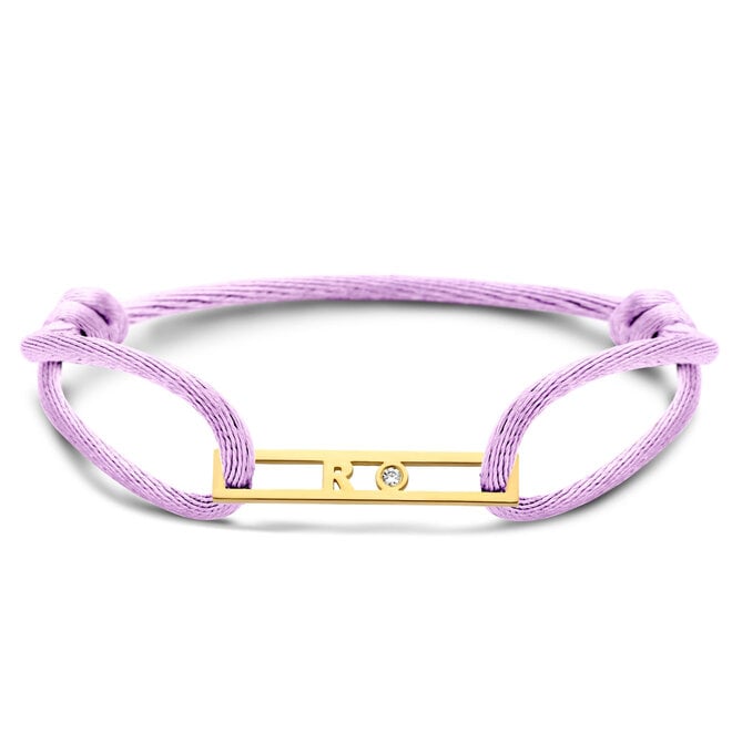 Love Letter Love Bar Satijnkoord Armband - 1 Letter en 1 Diamant 14K Goud