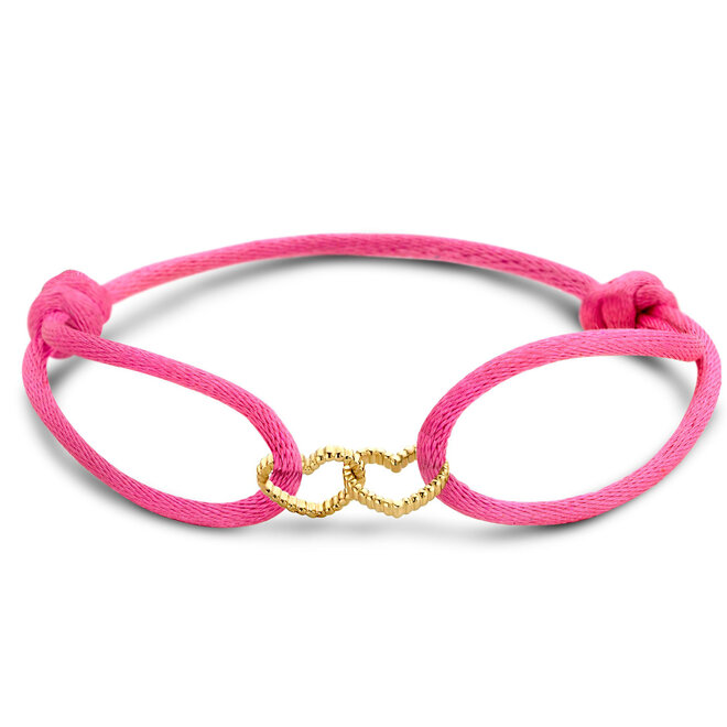 Vintage Dubbel Open Hart Satijnkoord Armband 14K Goud