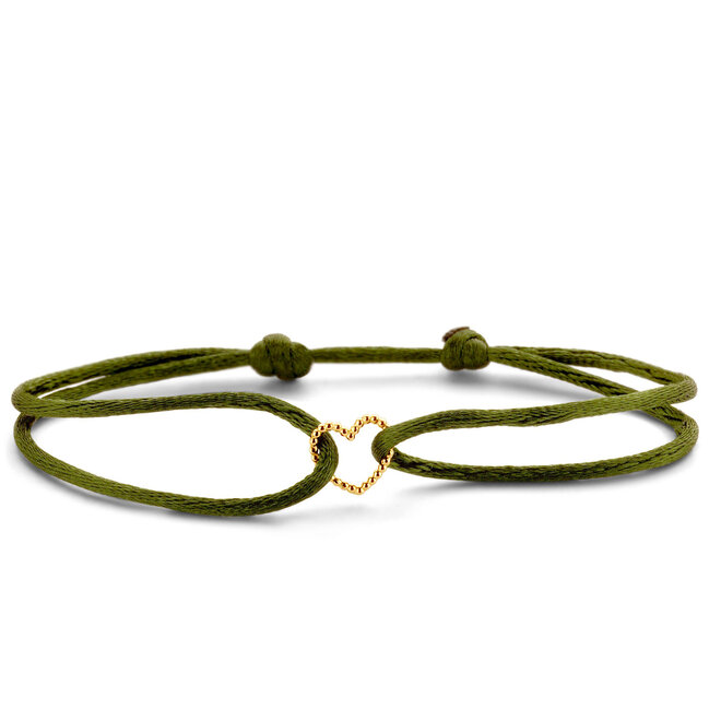 Vintage Heart Satin Cord Bracelet 14K Gold