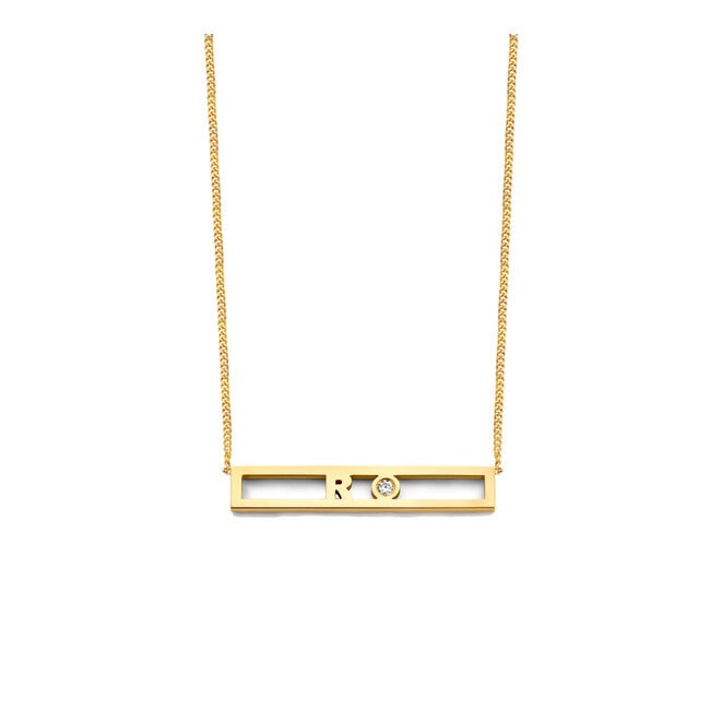Love Letter Love Bar Ketting - 1 Letter en 1 Diamant 14K Goud