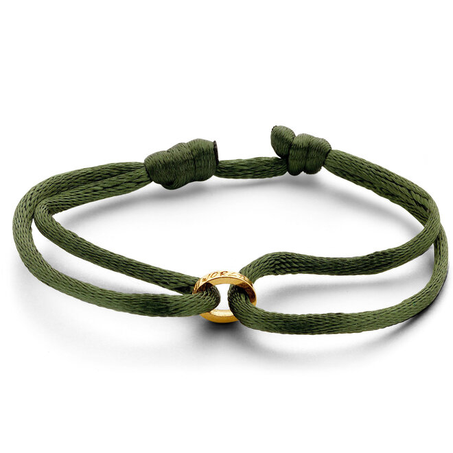 Iconic Single Open Circle Satijnkoord Armband Heren - met gravering 14K Goud