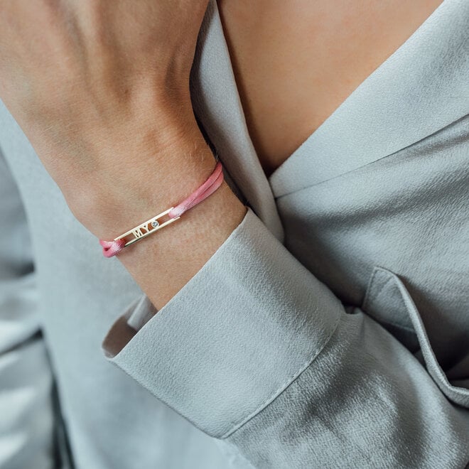 Love Letter Love Bar Satijnkoord Armband - 4 Letters 14K Goud