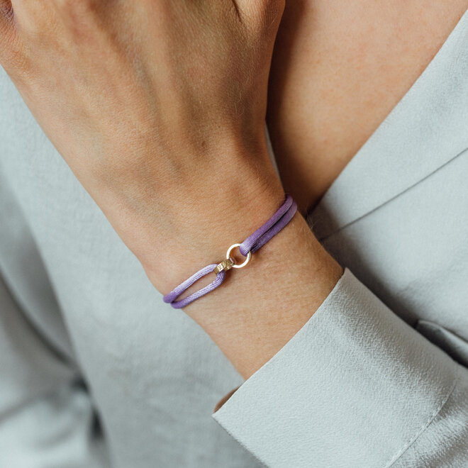 Iconic Double Open Circle Satijnkoord Armband - met gravering