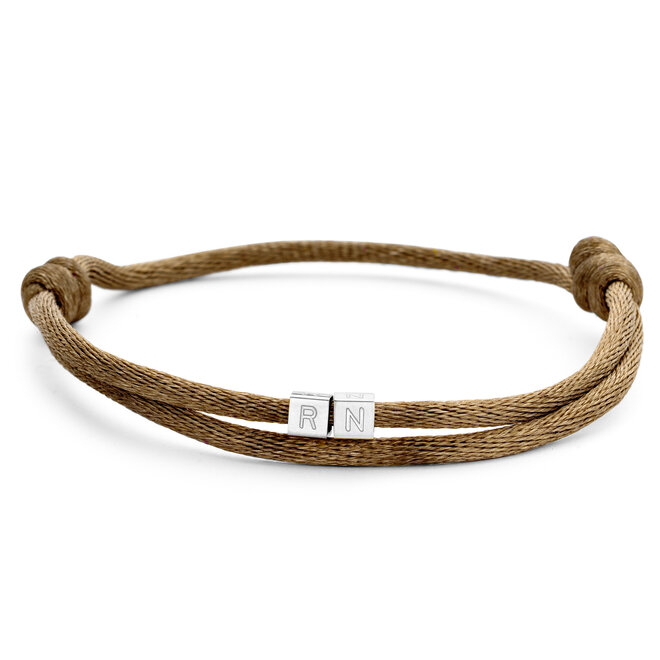 Cube Satijnkoord Armband Heren - 2 Cubes 14K Goud