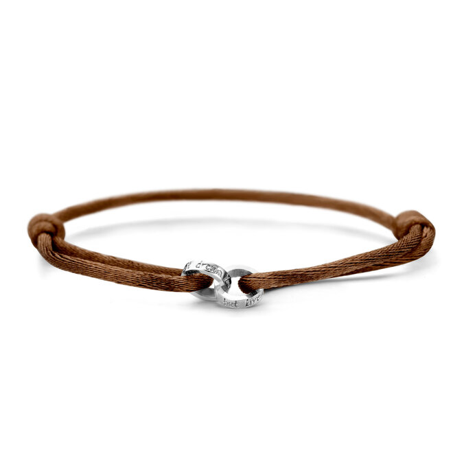 Iconic Double Open Circle Satijnkoord Armband Heren - met gravering 14K Goud