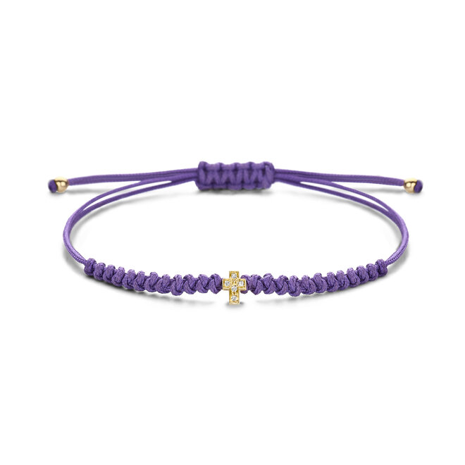 Franky's Treasure Satijnkoord Armband Kruis met diamant 18K Goud