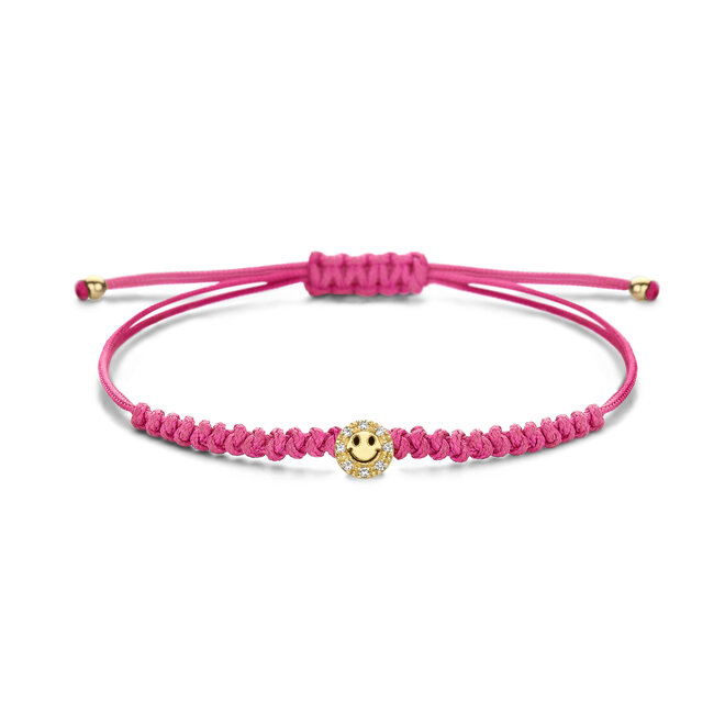 Franky's Treasure Smiley Diamant Satijnkoord Armband 18K Goud