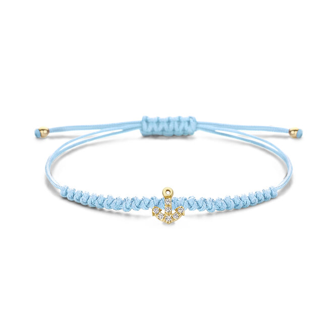 Franky's Treasure Satijnkoord Armband Anker met Diamant 18K Goud
