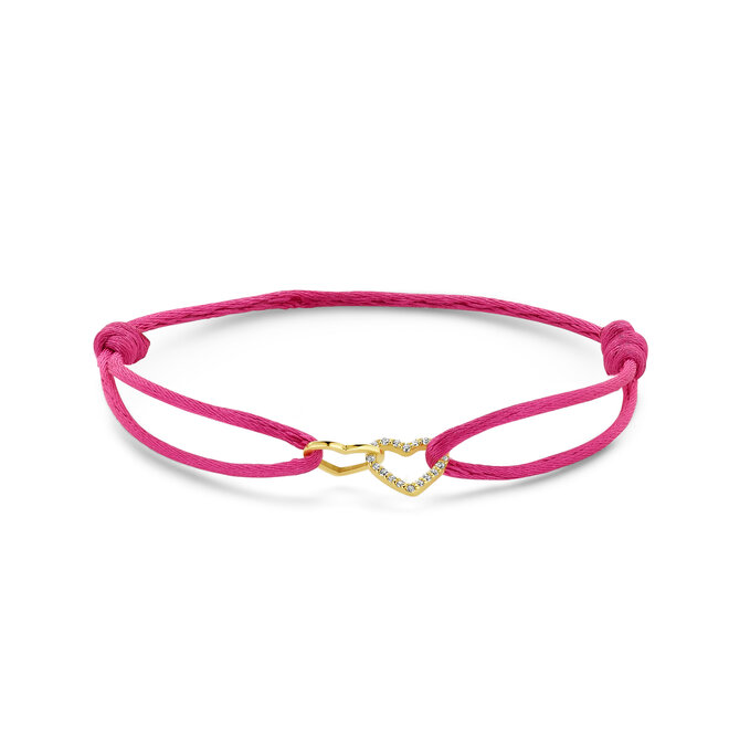 Iconic Double Heart Diamant Satijnkoord Armband 14K Goud