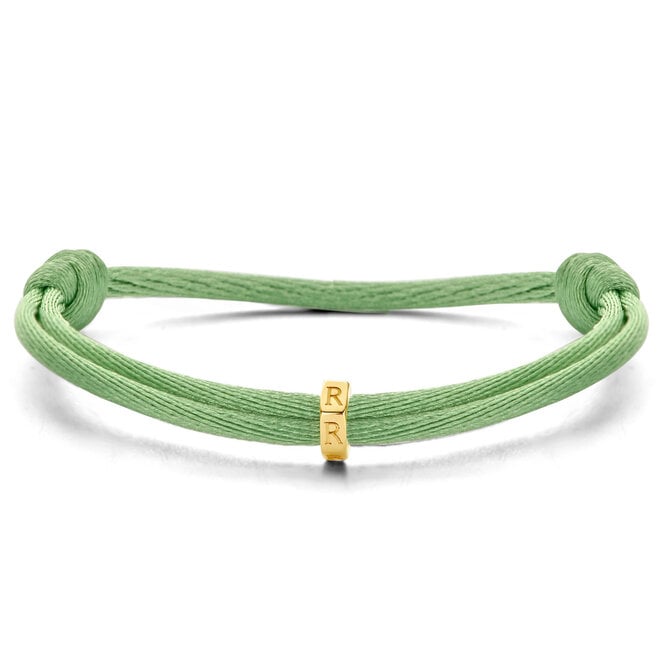 Charm Bolt Satin Cord Bracelet - Met Gravering 14K Gold