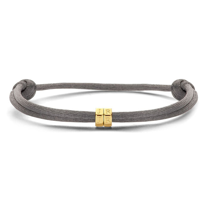 Charm Bolt Satijnkoord Armband - 2 Bolts met Gravering 14K Goud