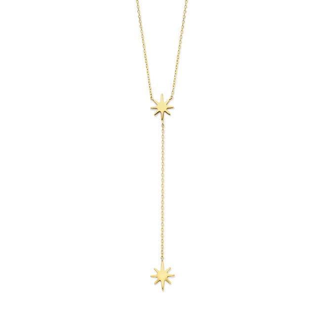 Universe Dubbele Star Necklace 14K Gold