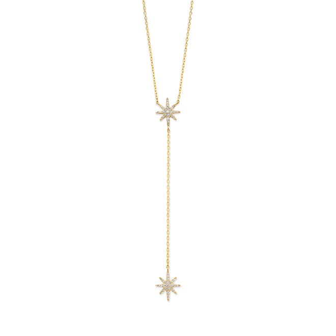 Universe Dubbele Diamant Ster Ketting 14K Goud