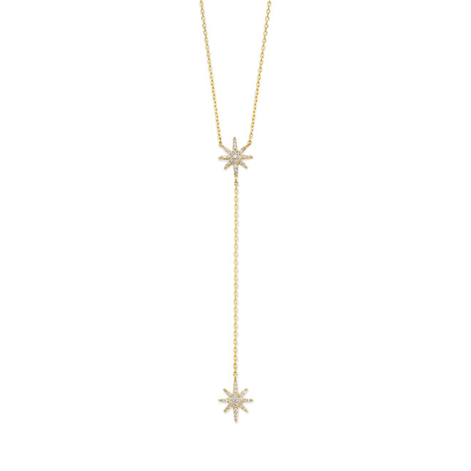Universe Dubbele Diamond Star Necklace 14K Gold