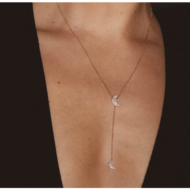 Universe Double Diamond Moon Necklace