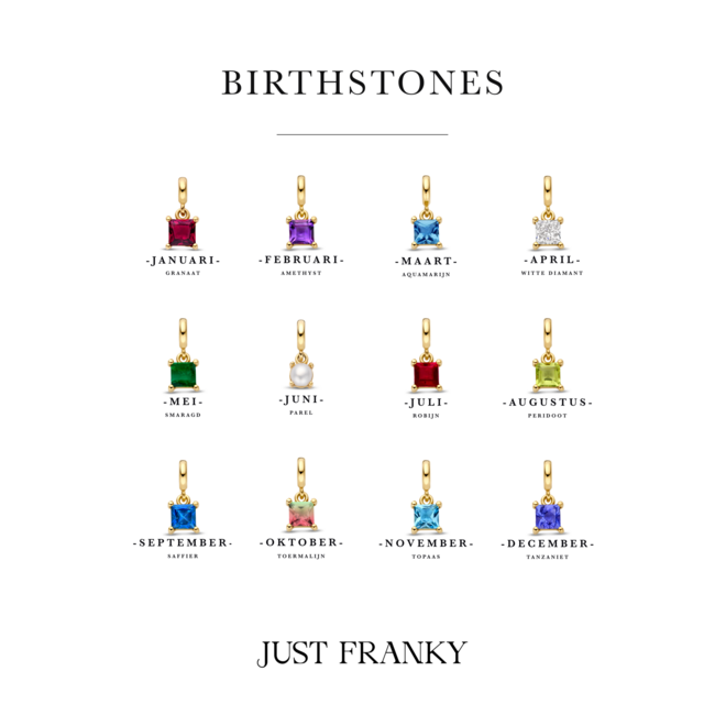 Geboortesteen Bedel Vierkant Necklace