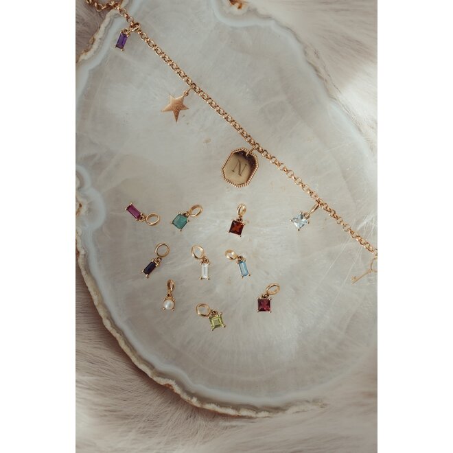Charm Geboortesteen Bedel Vierkant 14K Goud