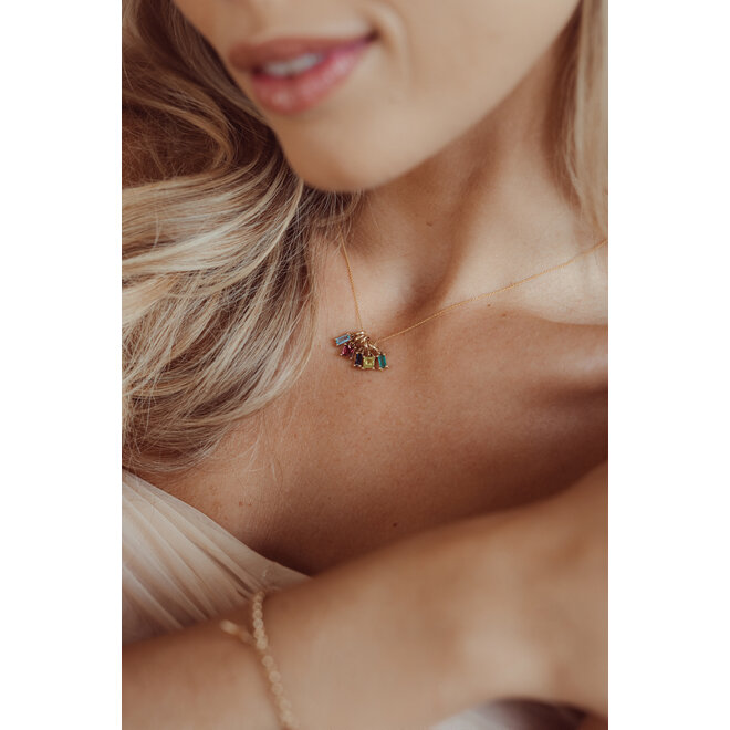 Charm Geboortesteen Bedel Vierkant ketting 14K Goud